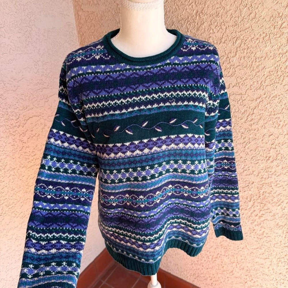 Vintage blue and green striped sweater